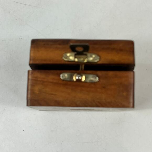 Small Wood Trinket Box with Brass Anchor Inlay Made in India Nautical 2.75" - Picture 5 of 10